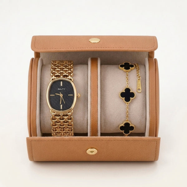 Gold Charm Watch Bracelet Stack