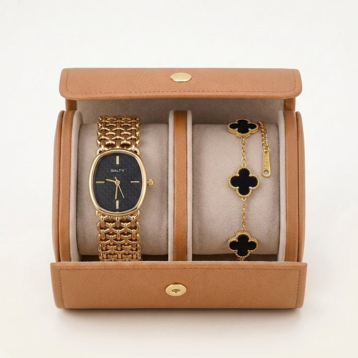 Gold Charm Watch Bracelet Stack