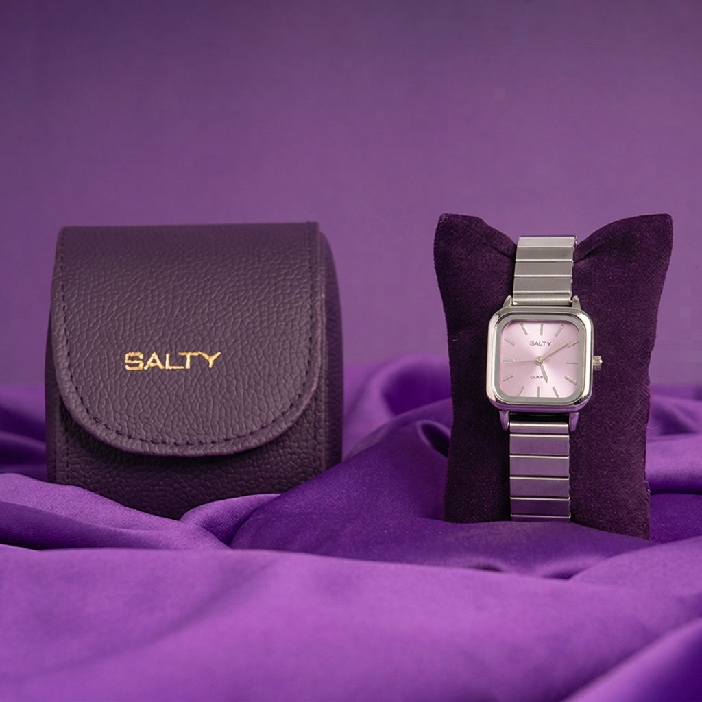 The Lilac Square Dial Sleek Quartz Watch