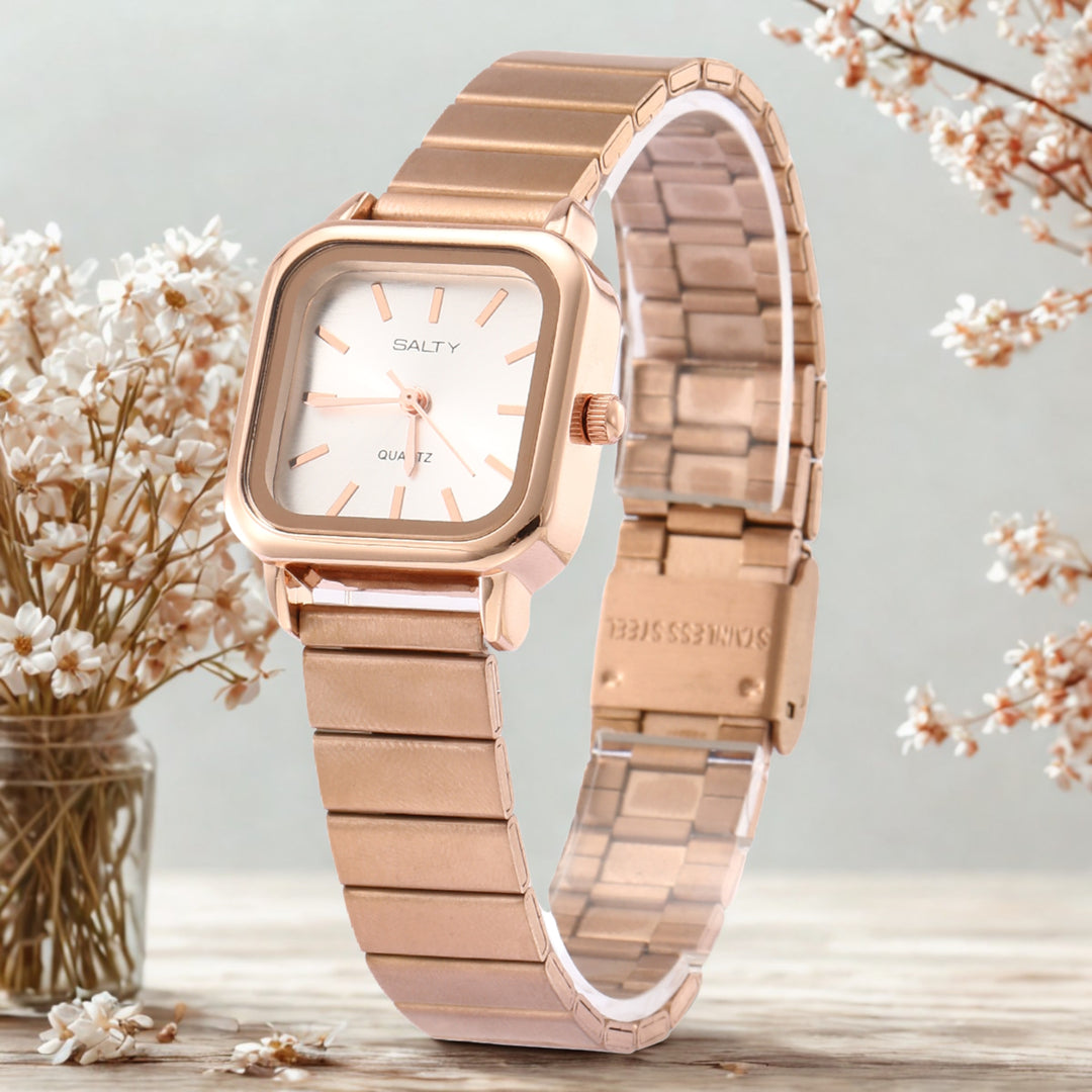 White Dial Rose Gold Analog Watch for Women