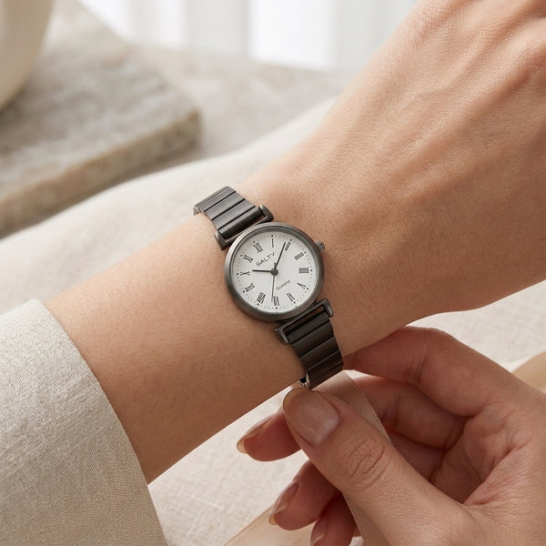 White Dial Round Classic Black Ladies Watch
