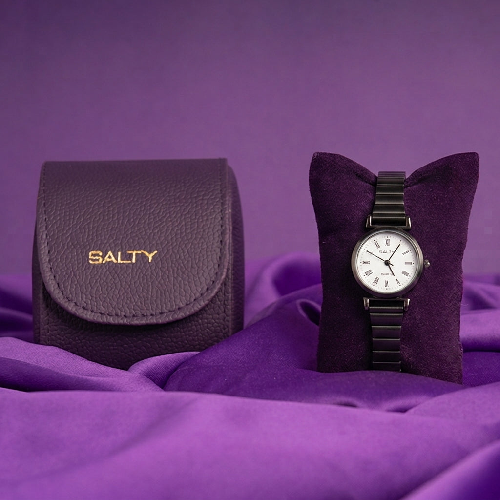 White Dial Round Classic Black Ladies Watch