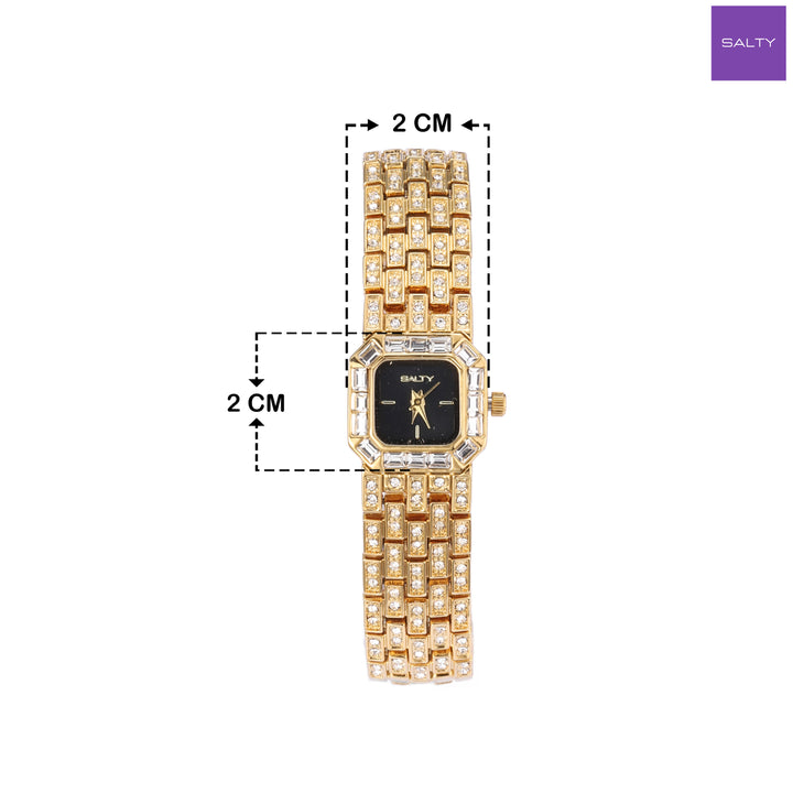 Black Square Dial Quartz Watch - Golden