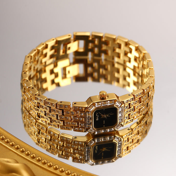 Black Square Dial Quartz Watch - Golden