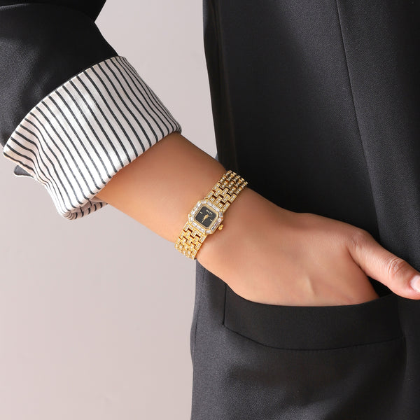 Black Square Dial Quartz Watch - Golden