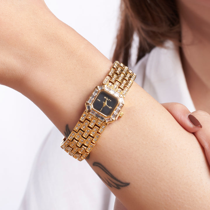 Black Square Dial Quartz Watch - Golden