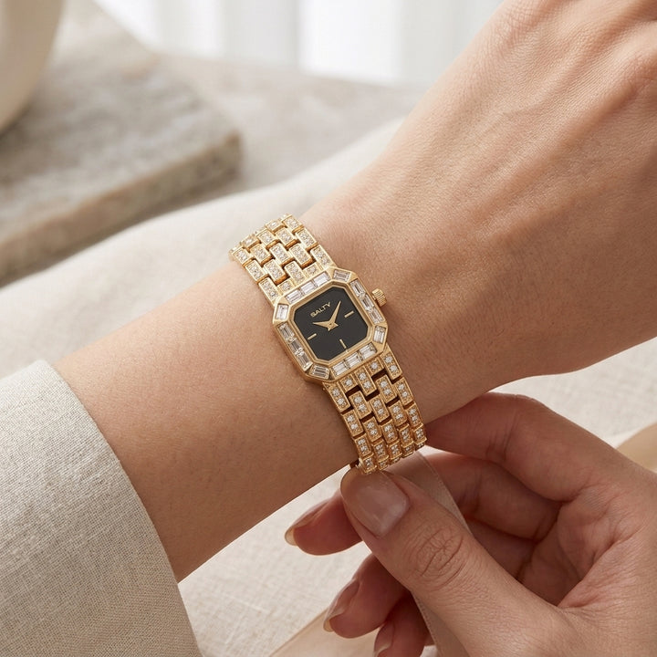 Black Square Dial Quartz Watch - Golden