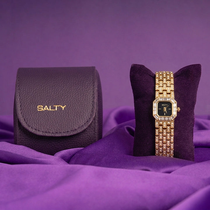 Black Square Dial Quartz Watch - Golden