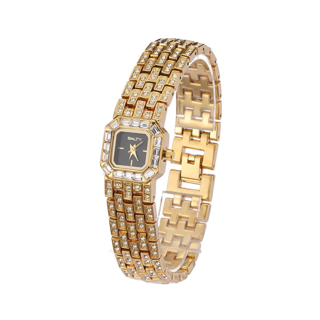 Black Square Dial Quartz Watch - Golden