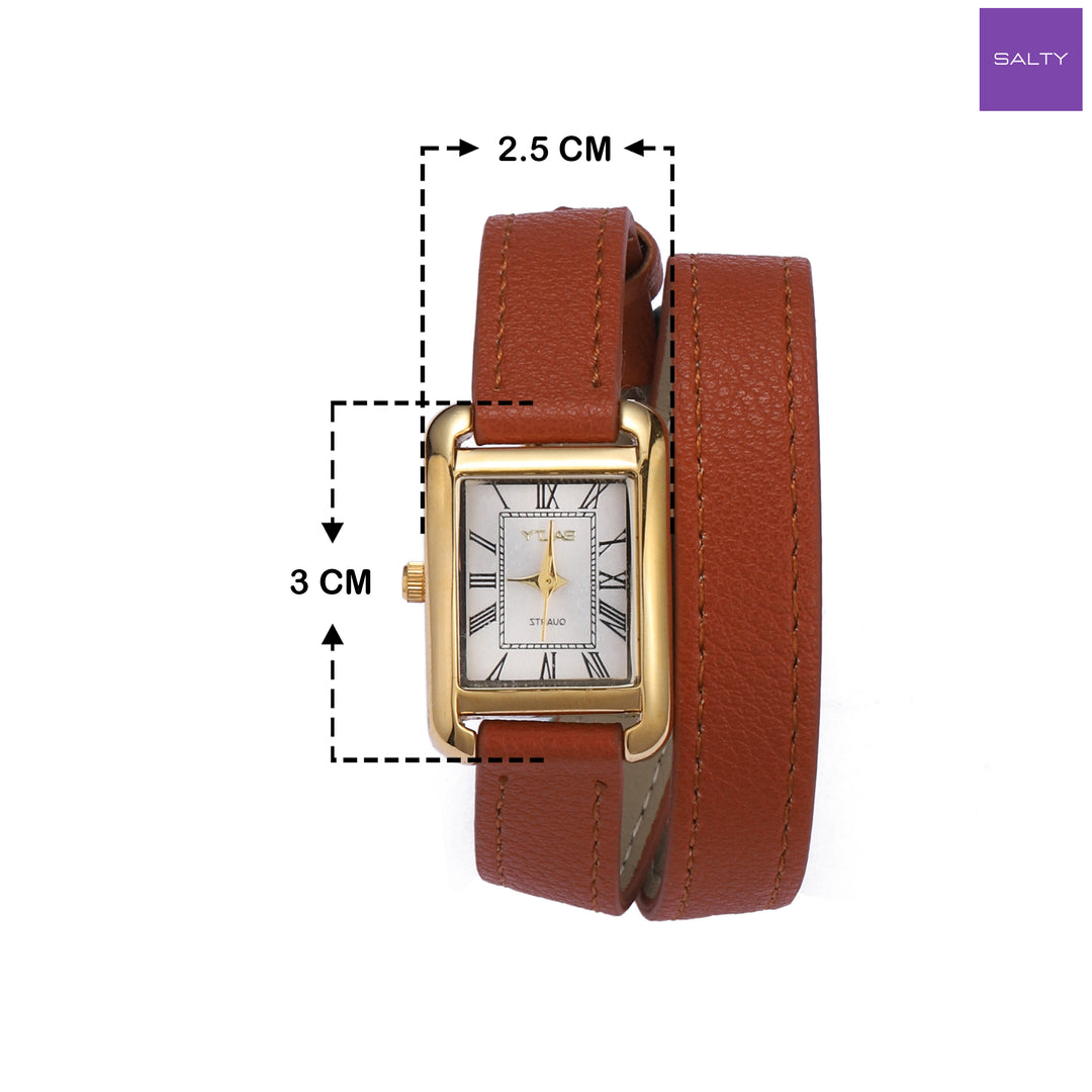 Vintage Muse Leather Strap Wrapable Watch - Tan