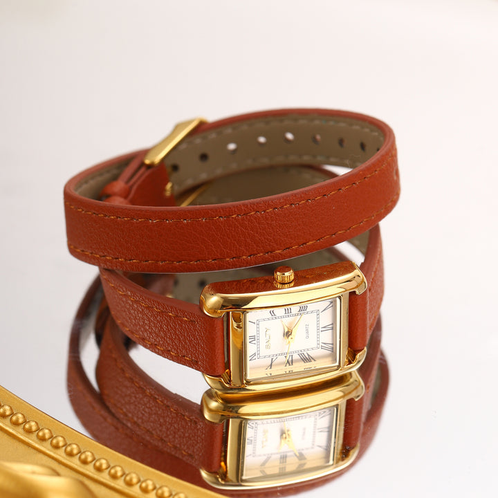 Vintage Muse Leather Strap Wrapable Watch - Tan