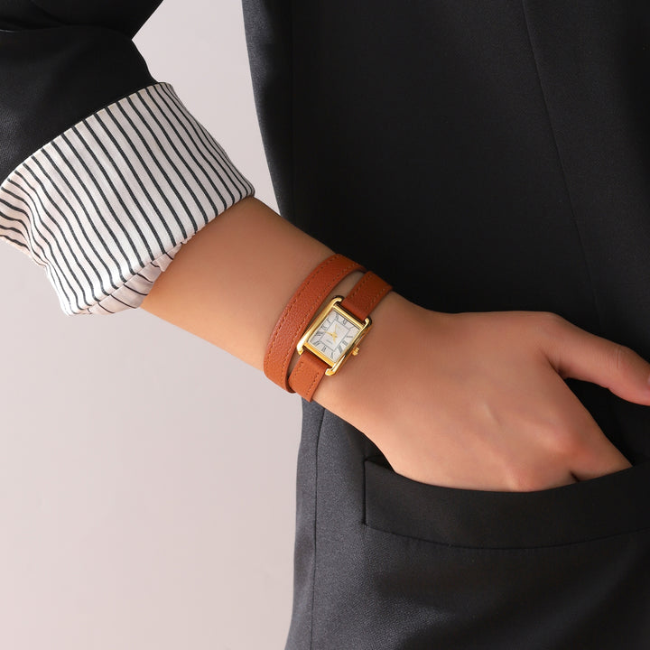 Vintage Muse Leather Strap Wrapable Watch - Tan