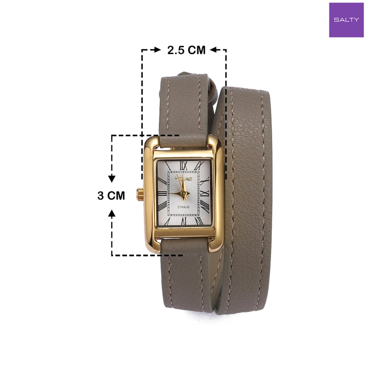 Vintage Muse Leather Strap Wrapable Watch - Grey