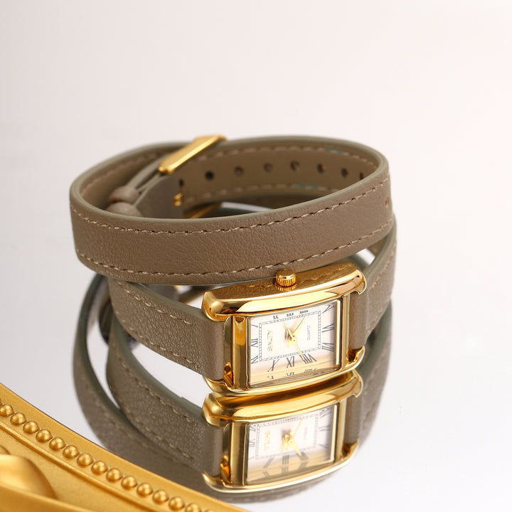 Vintage Muse Leather Strap Wrapable Watch - Grey