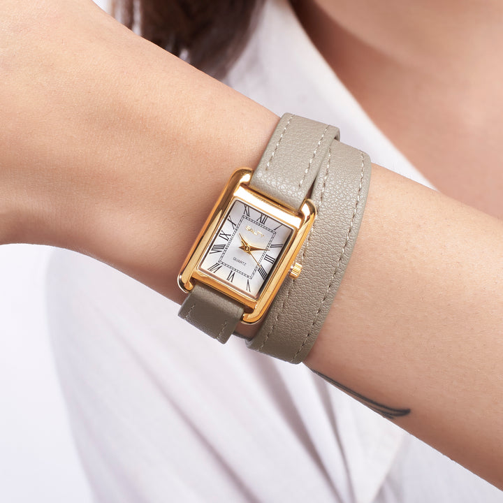 Vintage Muse Leather Strap Wrapable Watch - Grey