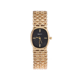 Oval Black Textured Dial Mesh Bracelet Watch for Women