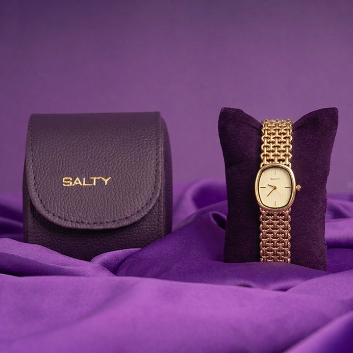 Oval White Textured Dial Mesh Bracelet Watch for Women