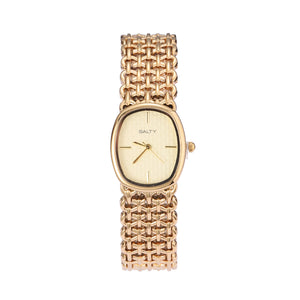 Oval White Textured Dial Mesh Bracelet Watch for Women