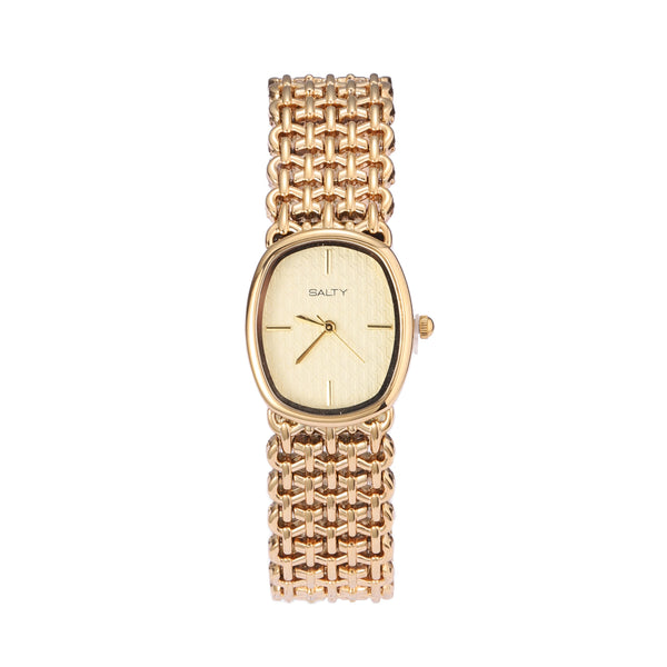 Oval White Textured Dial Mesh Bracelet Watch for Women