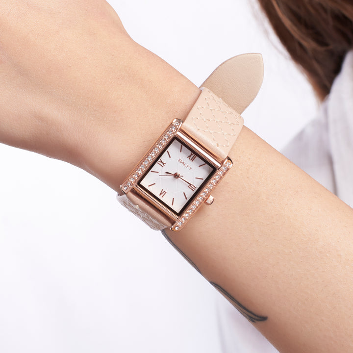 Water Resistant Modora white Dial Bezel Strap Watch