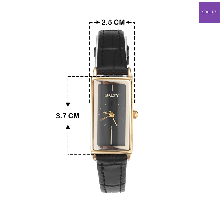 Water Resistant Black Leather Strap Watch