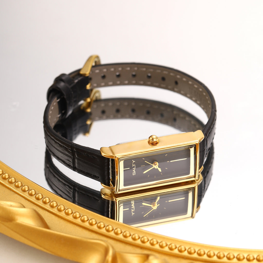 Water Resistant Black Leather Strap Watch