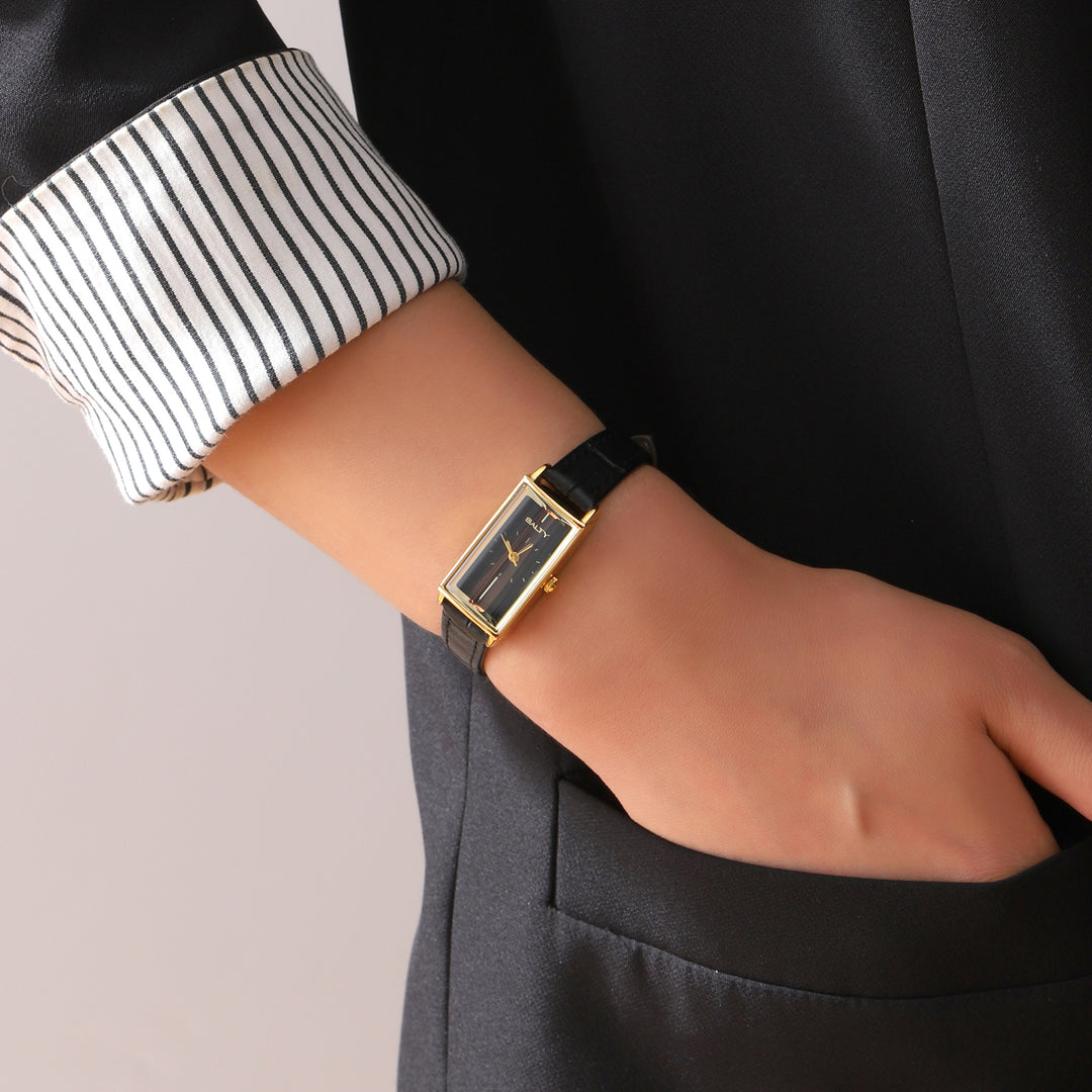 Water Resistant Black Leather Strap Watch
