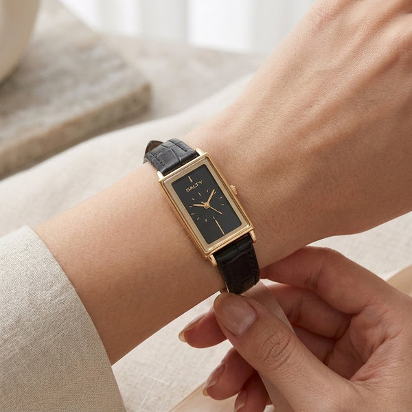 Water Resistant Black Leather Strap Watch