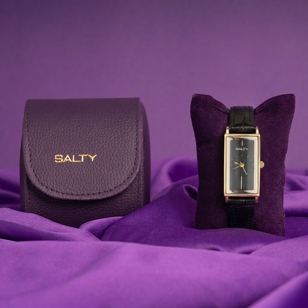 Water Resistant Black Leather Strap Watch