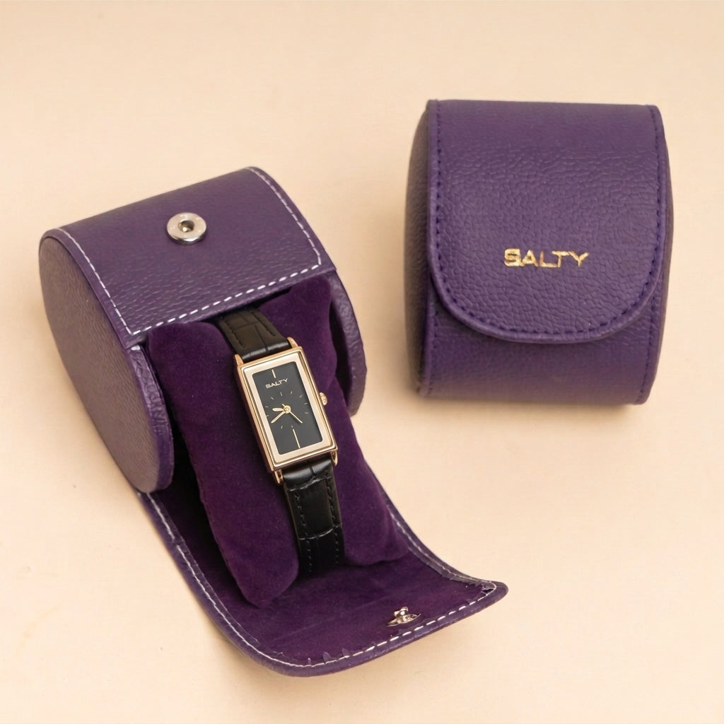 Water Resistant Black Leather Strap Watch