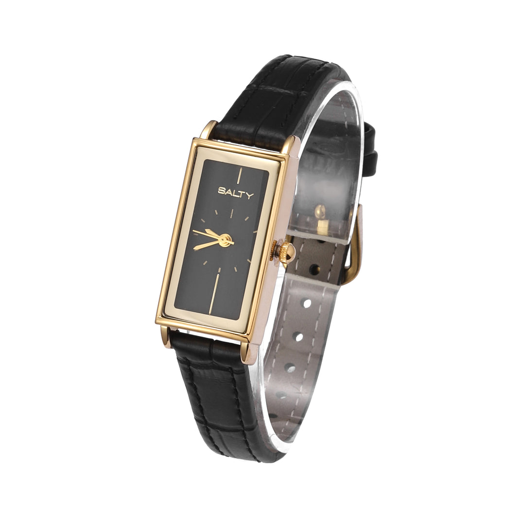 Water Resistant Black Leather Strap Watch