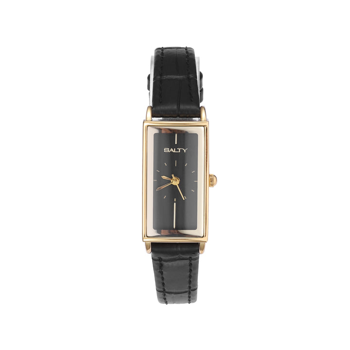 Water Resistant Black Leather Strap Watch