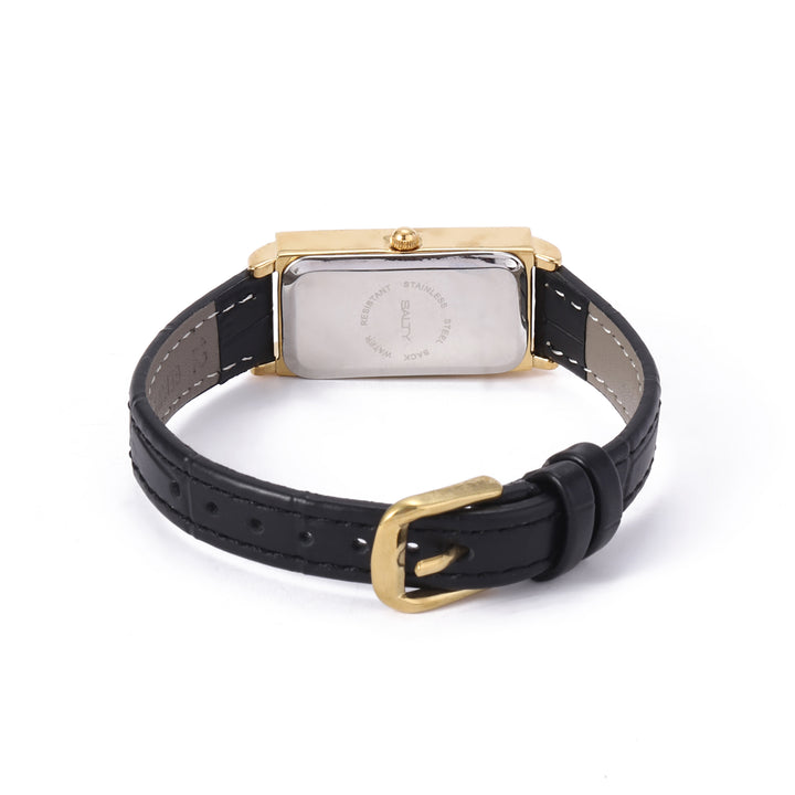 Water Resistant Black Leather Strap Watch