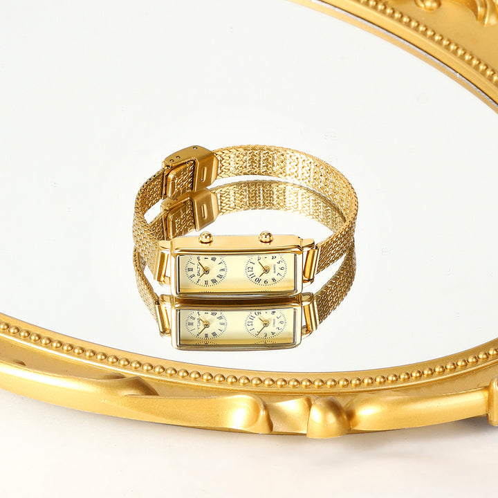 Vintage Rectangle Dual Time Zone Watch for Women