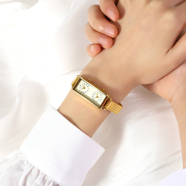 Vintage Rectangle Dual Time Zone Watch for Women