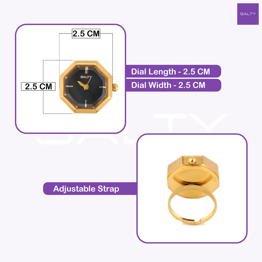 Octagon Golden Hour Watch Ring - Black