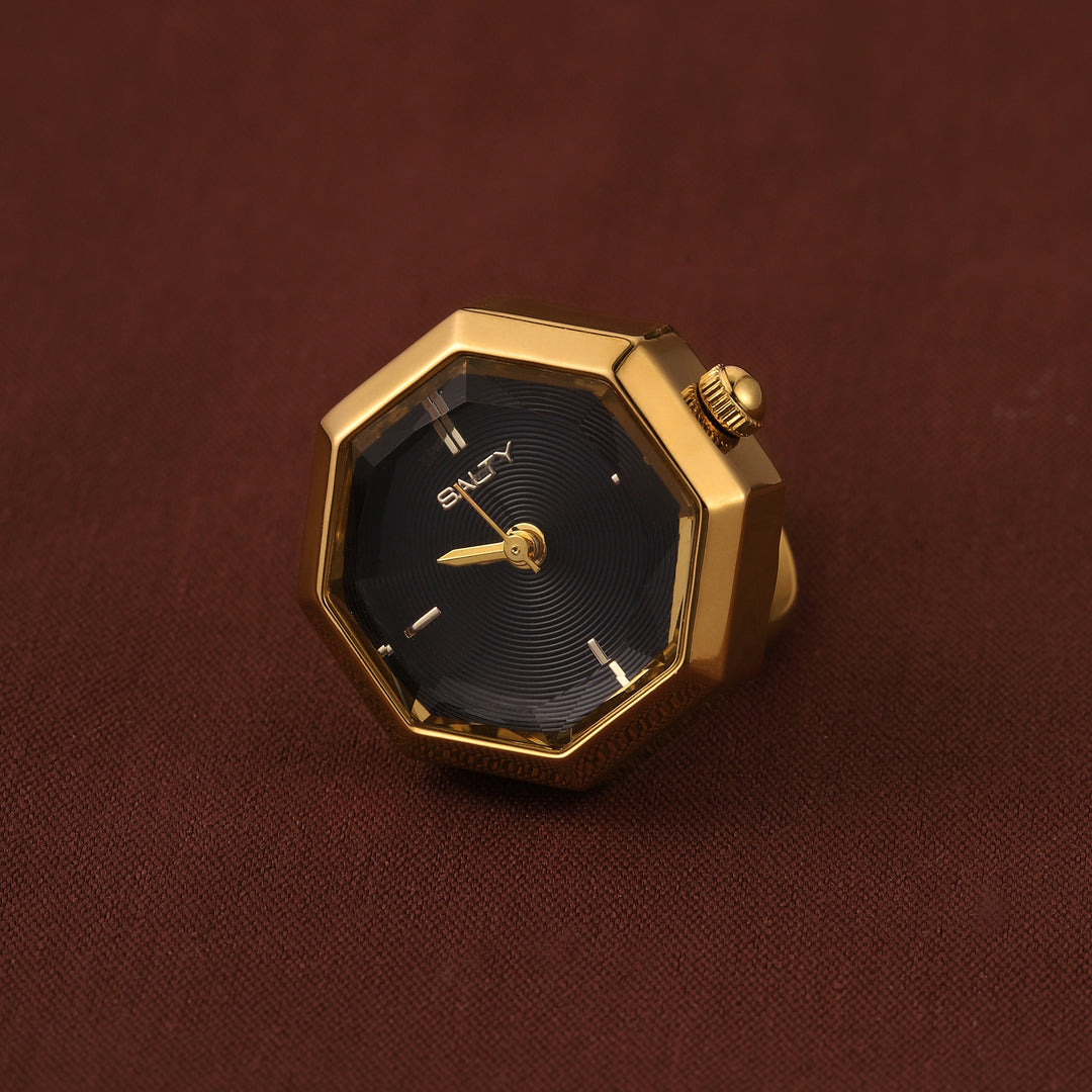 Octagon Golden Hour Watch Ring - Black