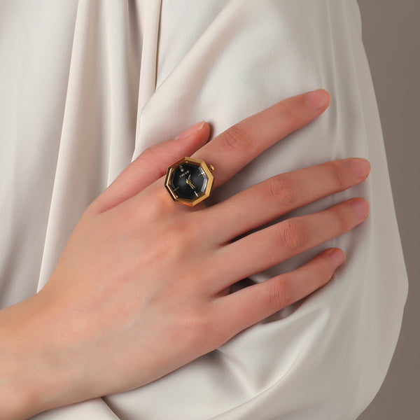 Octagon Golden Hour Watch Ring - Black