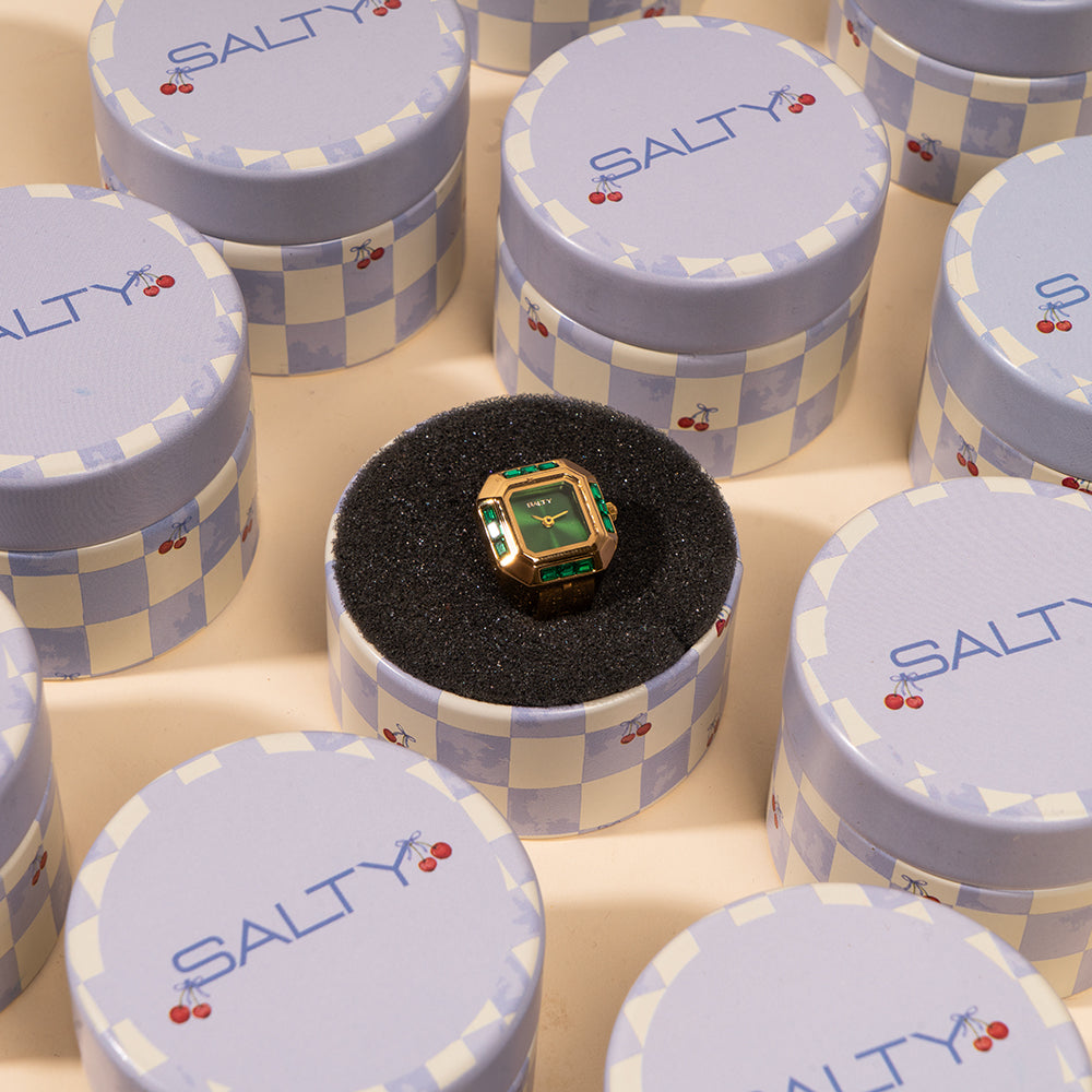 Sofia Prism Studded Octagon Watch Ring - Green