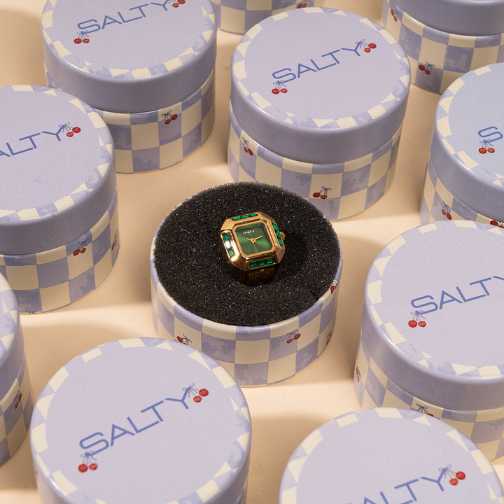 Sofia Prism Studded Octagon Watch Ring - Green