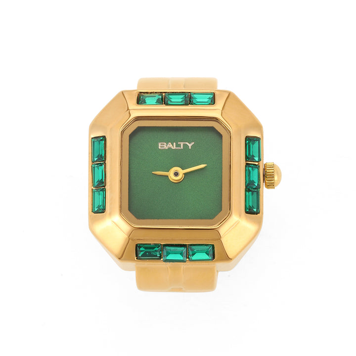 Sofia Prism Studded Octagon Watch Ring - Green