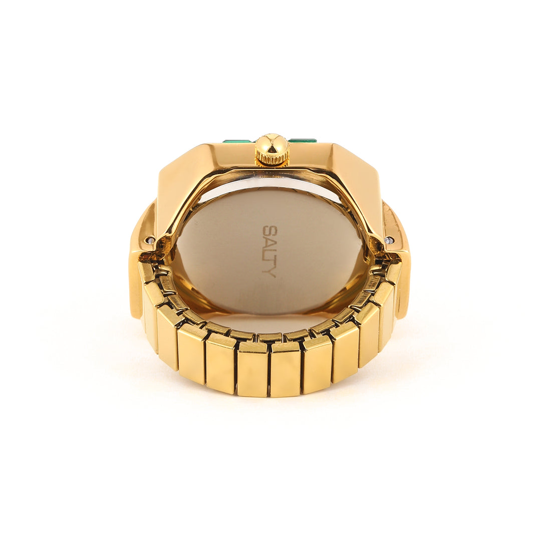 Sofia Prism Studded Octagon Watch Ring - Green