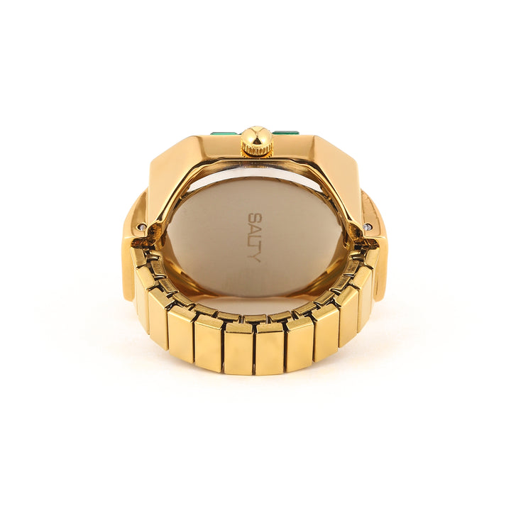 Sofia Prism Studded Octagon Watch Ring - Green