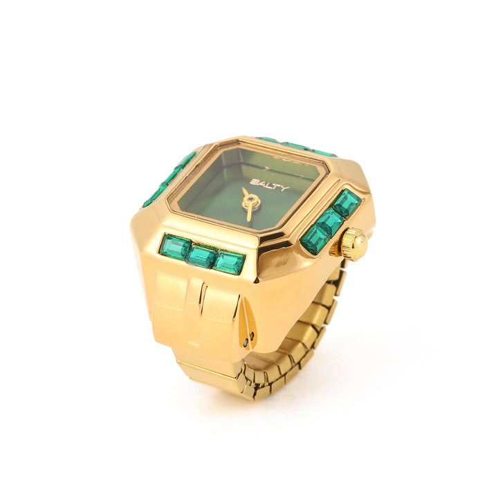 Sofia Prism Studded Octagon Watch Ring - Green