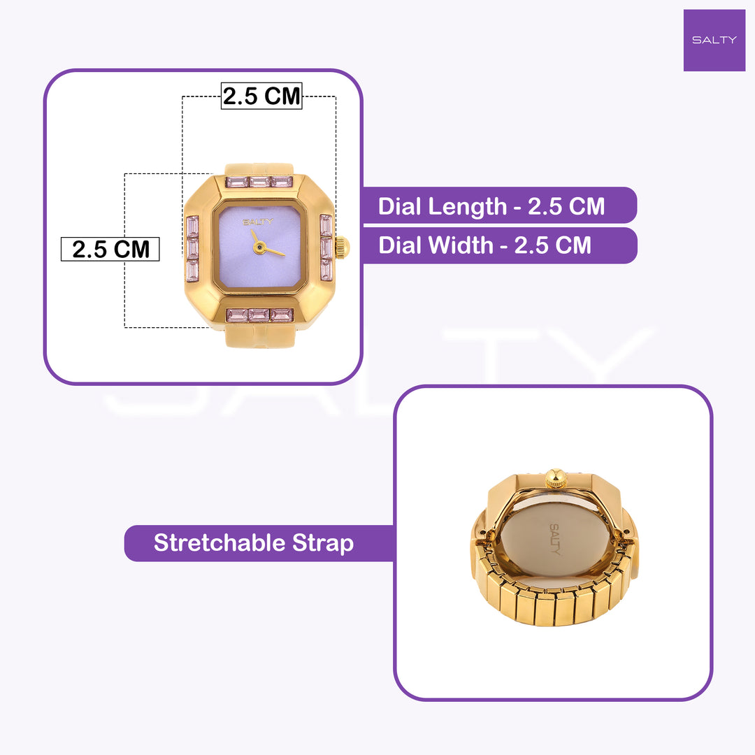 Sofia Prism Studded Octagon Watch Ring - Purple