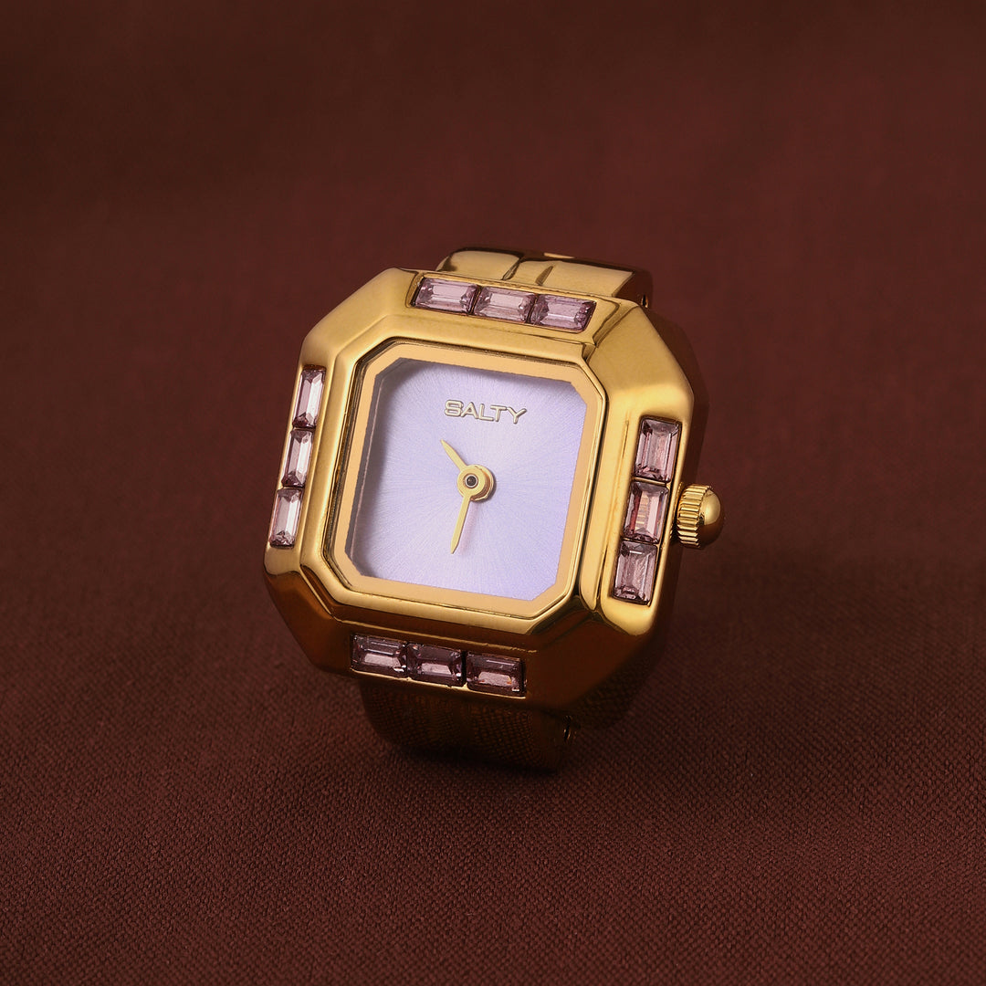 Sofia Prism Studded Octagon Watch Ring - Purple