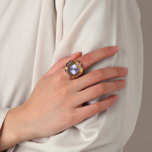 Sofia Prism Studded Octagon Watch Ring - Purple