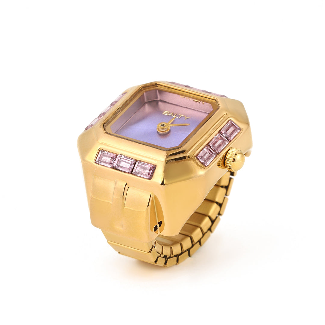 Sofia Prism Studded Octagon Watch Ring - Purple