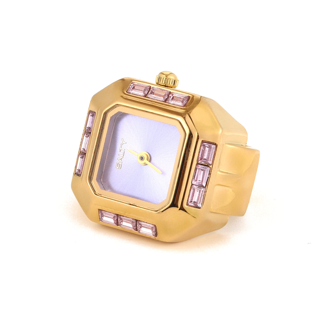 Sofia Prism Studded Octagon Watch Ring - Purple