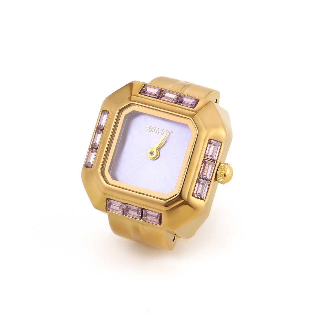 Sofia Prism Studded Octagon Watch Ring - Purple